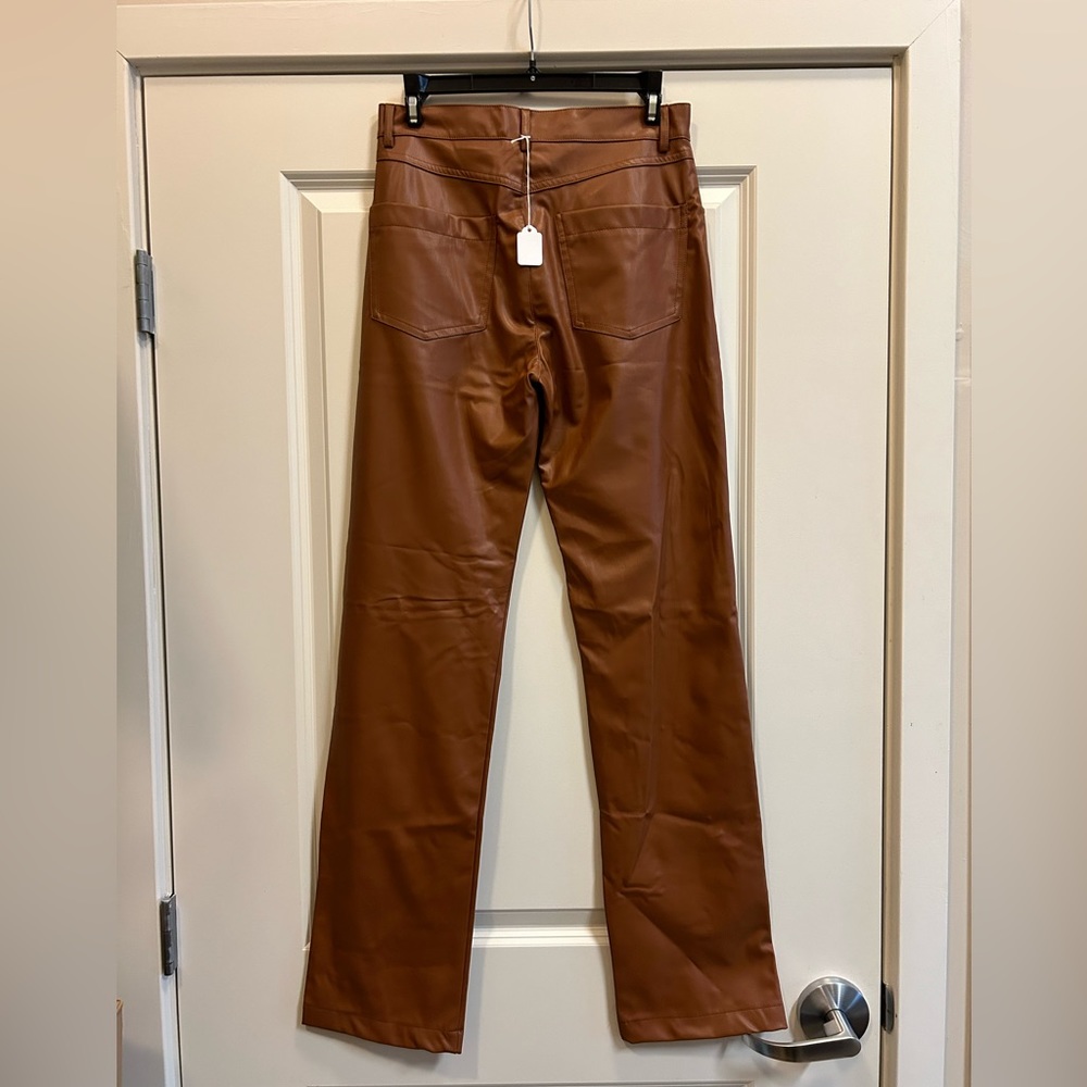 Zara Straight Leg Faux Leather Brown Pants with Thin Fleece Lining - size S - Picture 4 of 5